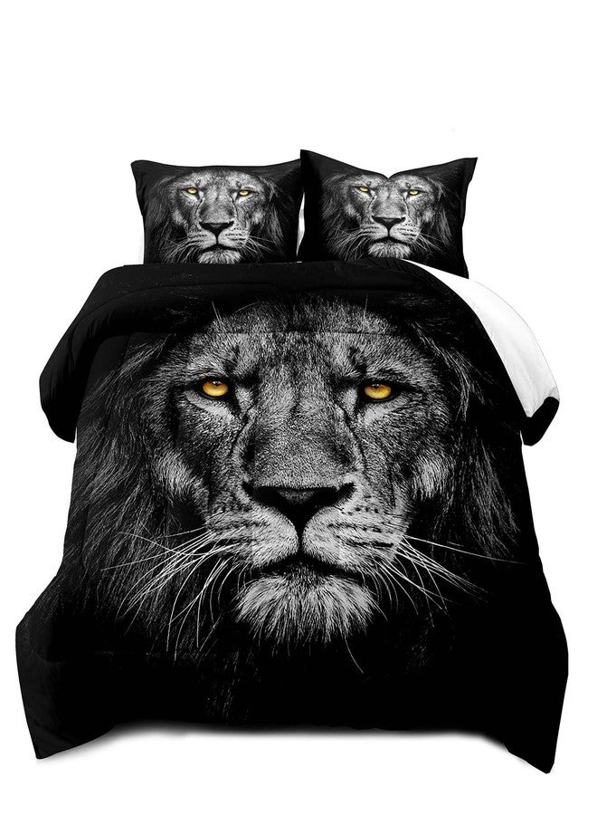 LUVIVIHOME 3PCS Black Lion Comforter Set Queen Size, Lion Bedding Soft Microfiber Black Quilt, Safari Wildlife African Animal Bedroom Decor for Men Women Adults Kids Teens Boys, 2 Pillow Shams - Image 2