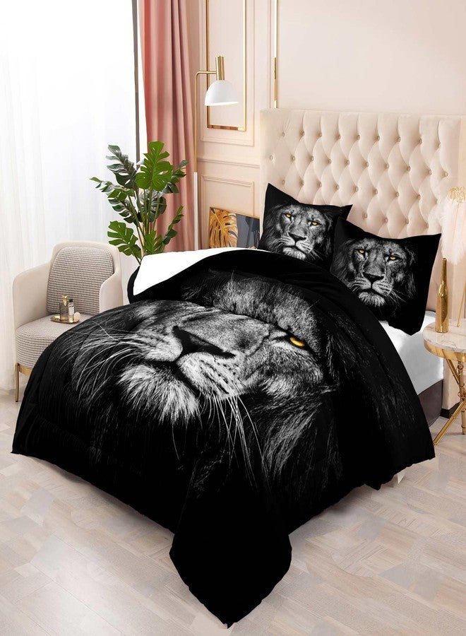 LUVIVIHOME 3PCS Black Lion Comforter Set Queen Size, Lion Bedding Soft Microfiber Black Quilt, Safari Wildlife African Animal Bedroom Decor for Men Women Adults Kids Teens Boys, 2 Pillow Shams - Image 3