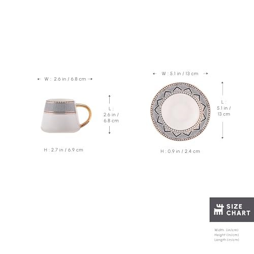 KARACA Globe Turkish Coffee Cup Set of 6, 80ml, 2.7 oz, Small Espresso Cups with Saucers, Porcelain, Black Patterns, and Gold Handles, Ideal for Serving Greek, Arabic Coffee - Image 2