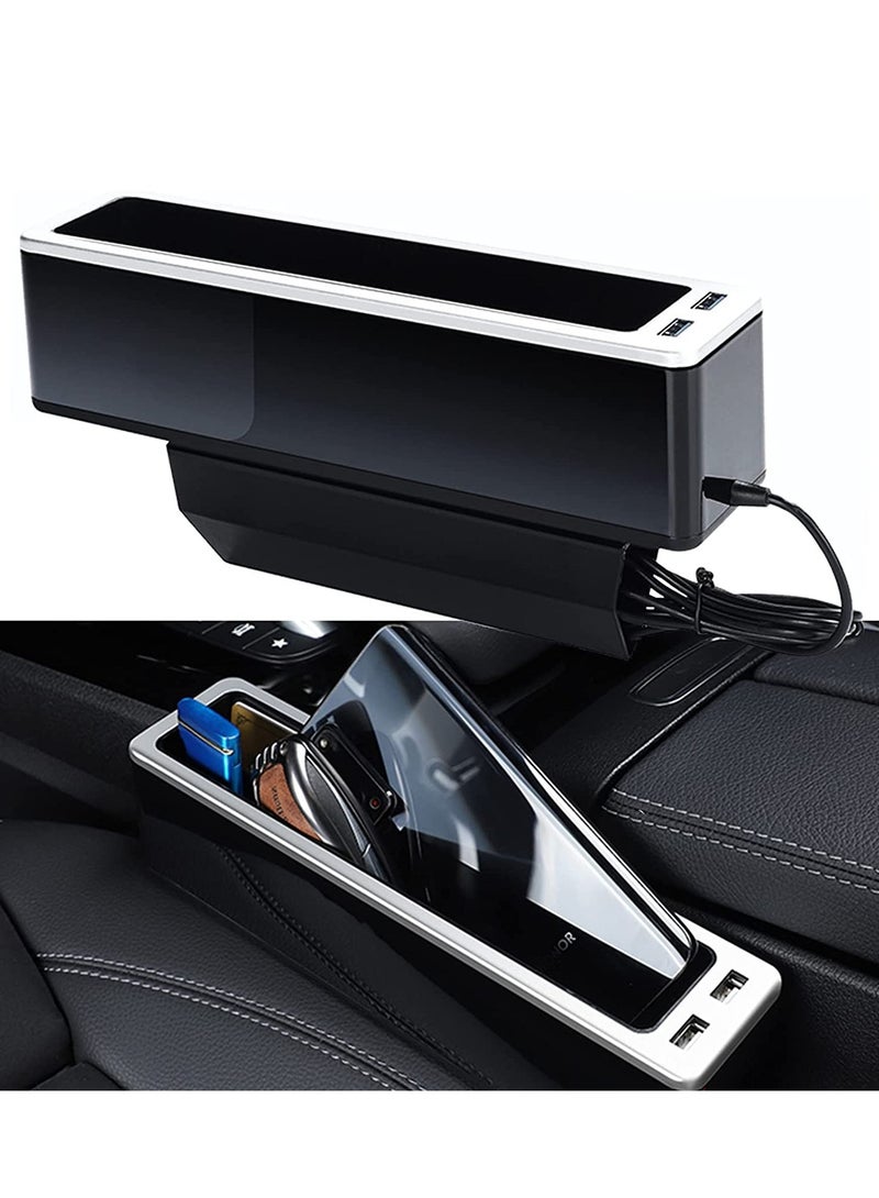 Captaintech Car Seat Gap Organizer Seat Gap Filler Front Automotive Consoles Seat Crevice Storage Box with Two USB Ports Multifunctional Seat Pockets for Cell Phone Sunglass Cards Keys Driver Side - Image 1
