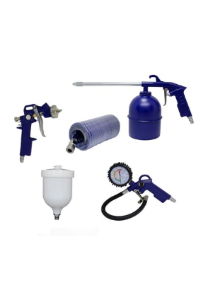 makute 5-Piece Pneumatic Set 5 in 1 Air Tool Kit  Includes Recoil Hose  Air Gun  Air Spray gun  Air Washer Gun  Tire Inflator Gun for Painting Inflating Cleaning and more (MKDGS5)  - Image 2