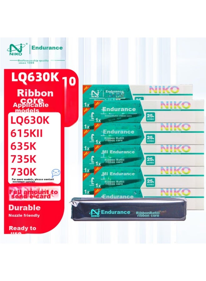 Niko Naili N Lq630kii Black Ribbon Cartridge, 10-pack, Compatible With Epson Lq730k, Lq630k, Lq615, Lq635k, Lq735k Printers - Image 1