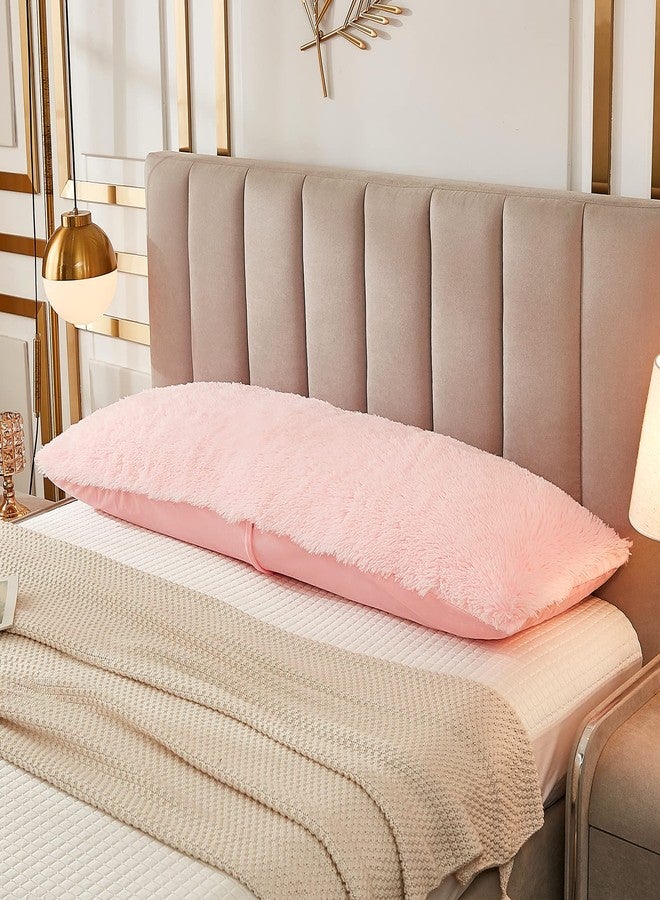 JAUXIO Faux Fur Fluffy Body Pillow Cover Luxury Shaggy Plush Decorative Solid Body Pillowcase, Ultra Soft and Cozy Zipper Closure 21 x 54 Inches, Pink - Image 3