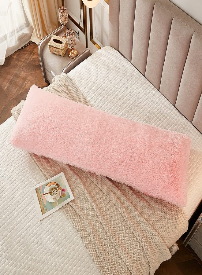 JAUXIO Faux Fur Fluffy Body Pillow Cover Luxury Shaggy Plush Decorative Solid Body Pillowcase, Ultra Soft and Cozy Zipper Closure 21 x 54 Inches, Pink - Image 4