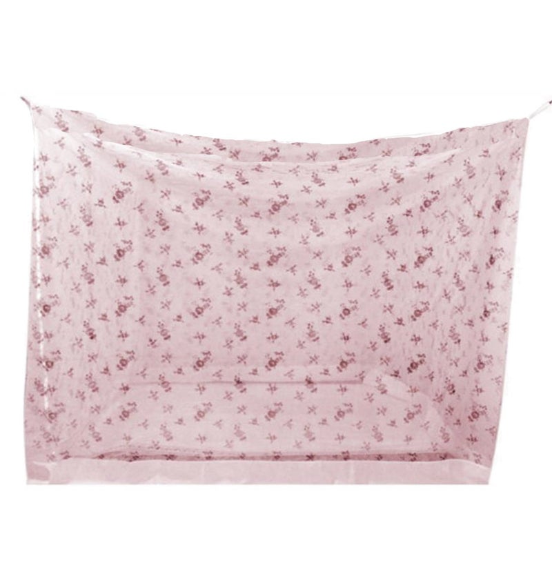 Ans King Size Mosquito net for Bed Pink Printed Square Bed Pattern Polycotton Net with Cotton Cloth Border of top and Bottom Allergy Free and Non Toxic Fabric (6x6.5 ft Double Bed) - Image 1