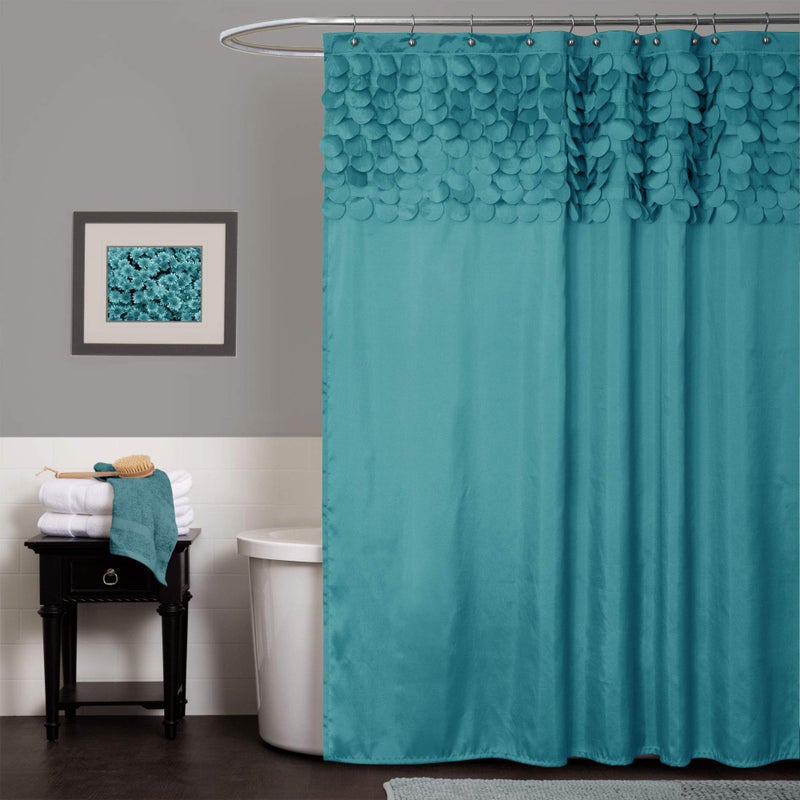 Lush Decor Lillian Shower Curtain | Textured Shimmer Circle Design Bathroom, 72â€ x 72â€, Turquoise - Image 1
