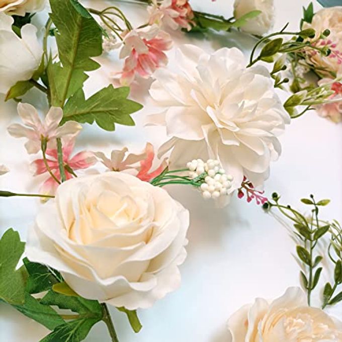 OrgMemory Peony Flower Garland, Rose Flower Swag, 6' Wedding Arch Flowers for Wedding Decor Home Table Runner Mantle Party Decor (Champagne Peony Garland) - Image 4