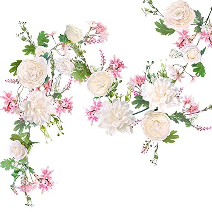 OrgMemory Peony Flower Garland, Rose Flower Swag, 6' Wedding Arch Flowers for Wedding Decor Home Table Runner Mantle Party Decor (Champagne Peony Garland) - Image 1