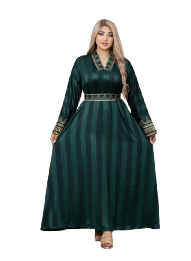 عباية حريمي كازابلانكا فاخرة مقلمة بتطريز ذهبي على الخصر والأكمام – عباية خروج واستقبال للمناسبات بتصميم راقي - Image 1