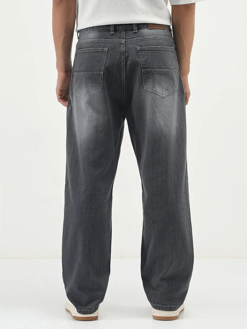 Urbano Fashion  Urbano Fashion Men's Dark Grey Loose Baggy Fit Washed Denim Jeans Non-Stretchable  | Best Price UAE