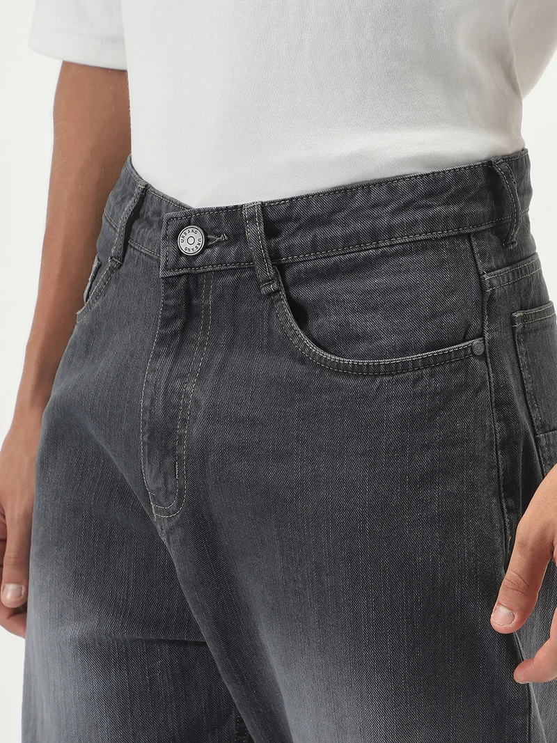 Urbano Fashion  Urbano Fashion Men's Dark Grey Loose Baggy Fit Washed Denim Jeans Non-Stretchable  | Best Price UAE