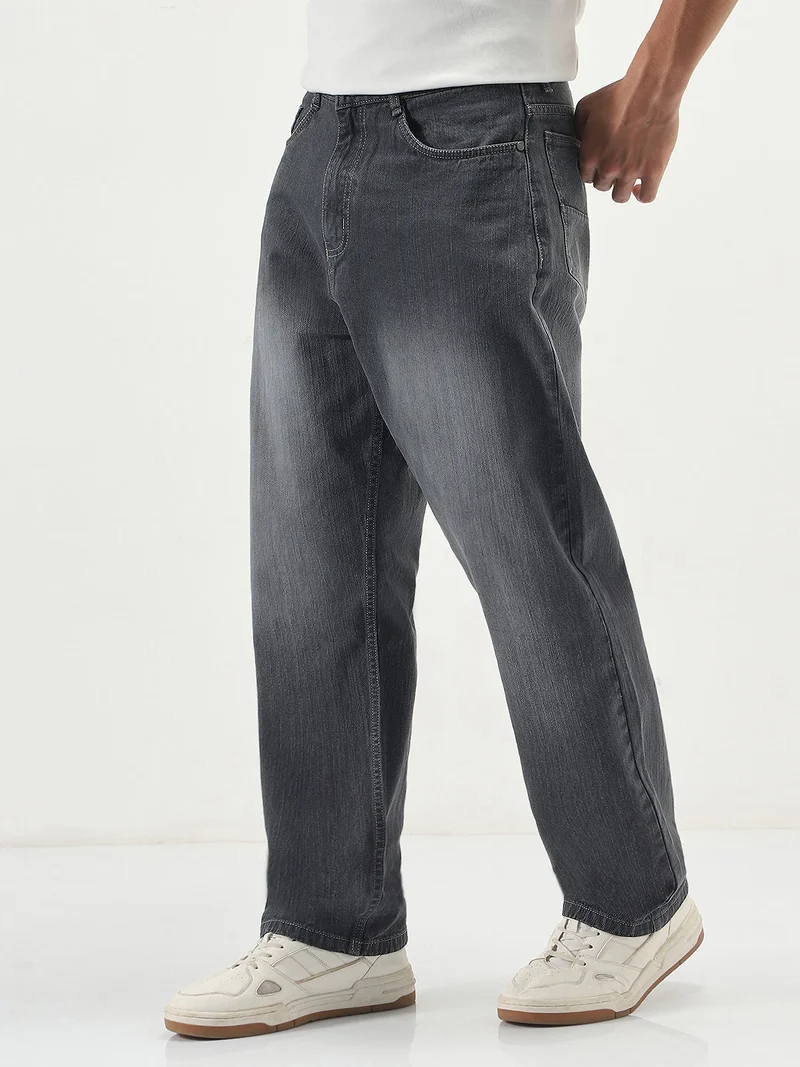 Urbano Fashion  Urbano Fashion Men's Dark Grey Loose Baggy Fit Washed Denim Jeans Non-Stretchable  | Best Price UAE