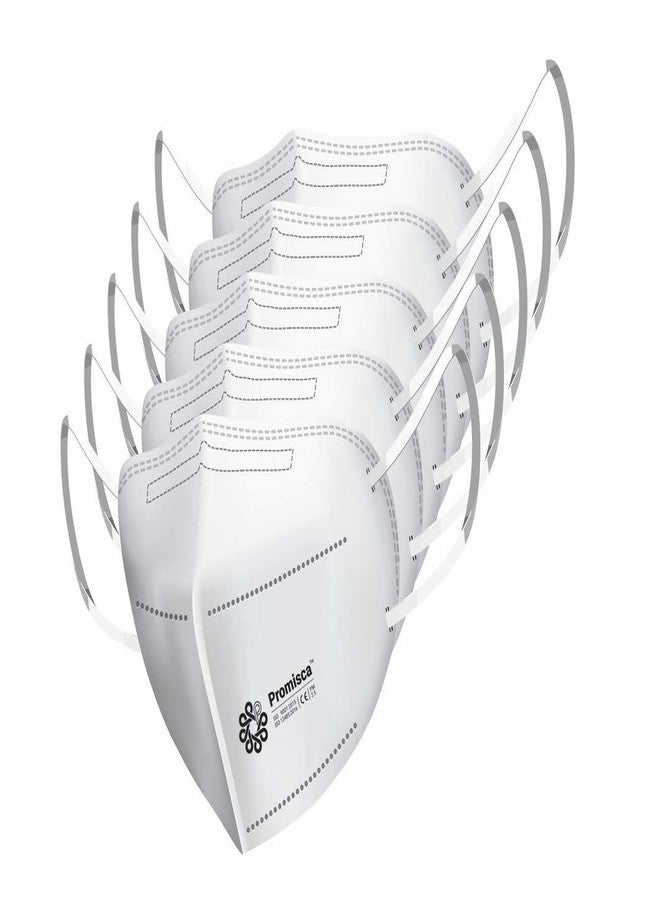 بروميسكا كمامة وجه واقية للجنسين من نوع بروميسكا N95 (عبوة من 5 كمامات) بنمط حلقات الأذن، مزودة بخمس طبقات ترشيح مع طبقات قطنية أصلية من القطن المنفوخ بالذوبان والقطن بالهواء الساخن (عادي) (أبيض) - Image 1