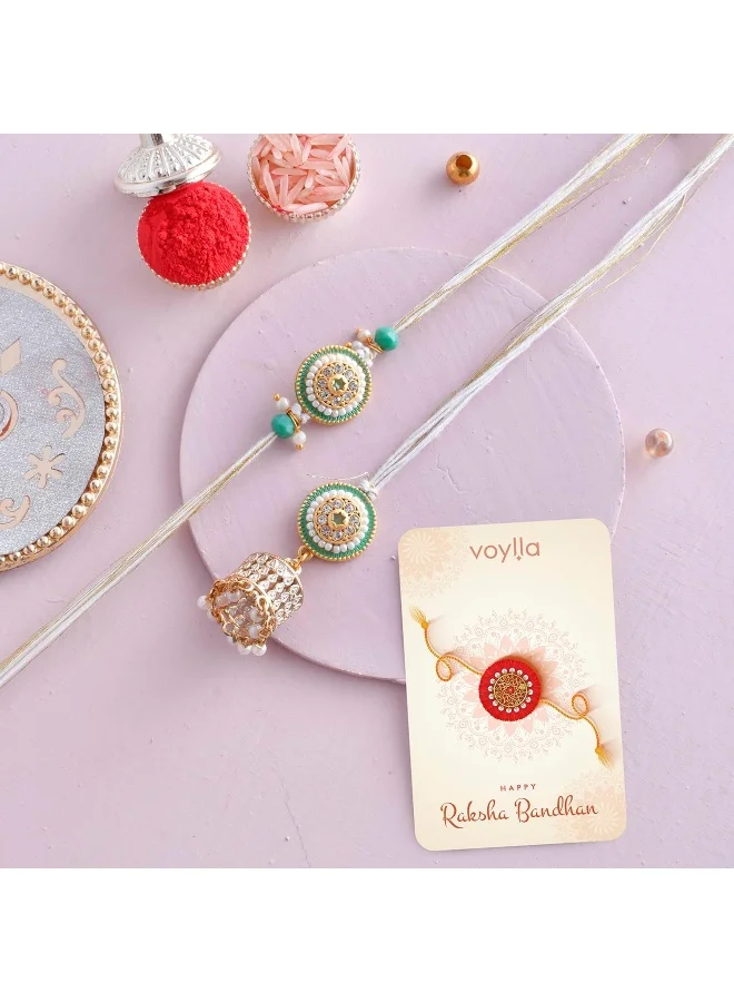 فويلا White Pearls And Kundan Bhaiya Bhabhi Rakhi