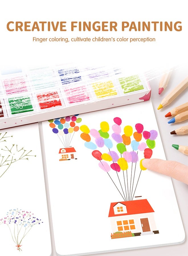 ميكسد مجموعة طلاء الأصابع للأطفال، مجموعة طلاء قابلة للغسل، 30 ورقة فنية مع 12 لونًا وألبوم إصبع واحد، لوازم فنية لطلاء الأصابع هدية التعلم المبكر للأطفال للرسم اليدوي والحرف اليدوية - Image 4