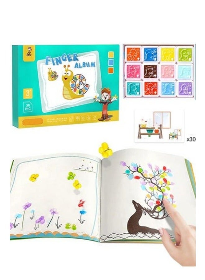 ميكسد مجموعة طلاء الأصابع للأطفال، مجموعة طلاء قابلة للغسل، 30 ورقة فنية مع 12 لونًا وألبوم إصبع واحد، لوازم فنية لطلاء الأصابع هدية التعلم المبكر للأطفال للرسم اليدوي والحرف اليدوية - Image 1
