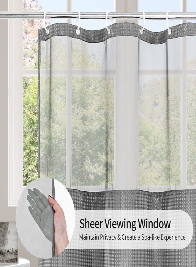 MitoVilla Grey Waffle Shower Curtain Set with Snap-in Liner, Modern Waffle Weave Fabric Shower Curtain, Luxury Heavy Duty Cloth Shower Curtain for Neutral Hotel & Spa Bathroom Decor, 72 x 72 - Image 3