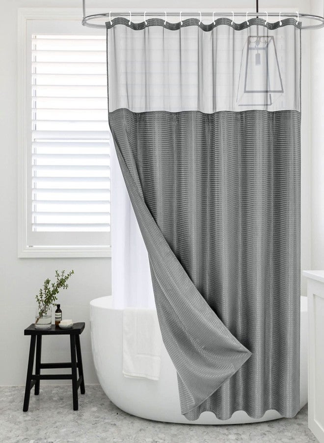 MitoVilla Grey Waffle Shower Curtain Set with Snap-in Liner, Modern Waffle Weave Fabric Shower Curtain, Luxury Heavy Duty Cloth Shower Curtain for Neutral Hotel & Spa Bathroom Decor, 72 x 72 - Image 1