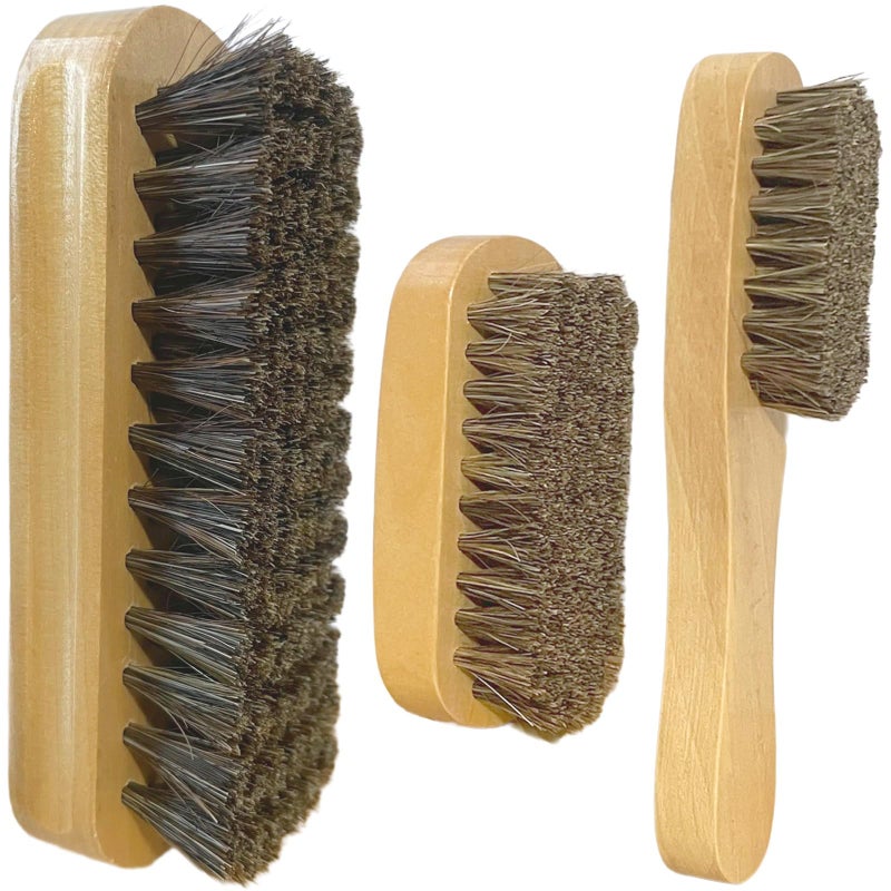 Selaurel Horsehair Laundry Stain Brush 3 Pack Clothes Brush Shoes Soft Bristle Cleaning Brush Natural Wood Laundry Brush for Stains on Clothes Shoes Polishing Brush Shining Brushes - Image 1