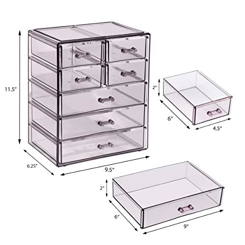 Sorbus Acrylic Makeup Organizer Set 7Drawer Vanity Countertop Cosmetic Storage with Small Wide Drawers Purple Makeup Storage for Brushes Lipsticks Jewelry Holiday Gift for Women Teens - Image 3