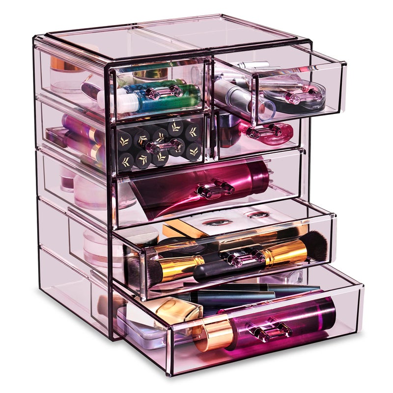 Sorbus Acrylic Makeup Organizer Set 7Drawer Vanity Countertop Cosmetic Storage with Small Wide Drawers Purple Makeup Storage for Brushes Lipsticks Jewelry Holiday Gift for Women Teens - Image 2