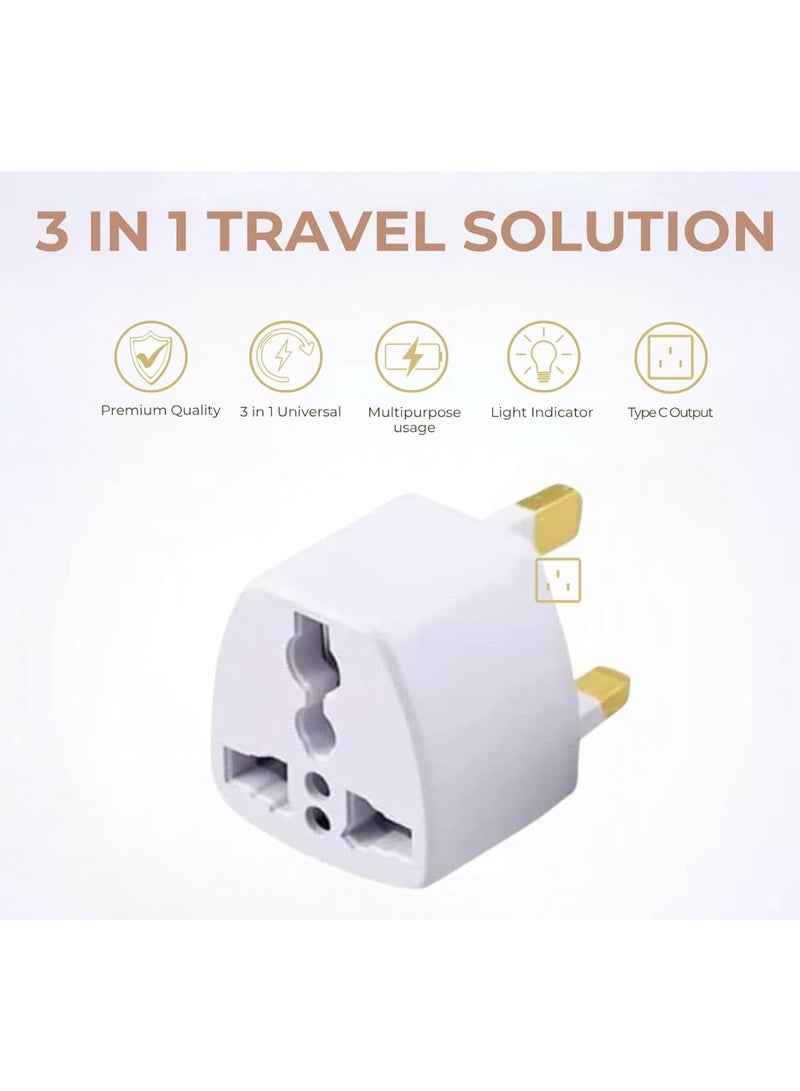 Universal Travel Adapter Plug | USA/Canada/EU/AU to UK UAE Dubai HK Converter | 3 Pin Travel Wall Plug, Type A/B/C/G Compatible, Compact Power Adapter for Travelling - Image 3