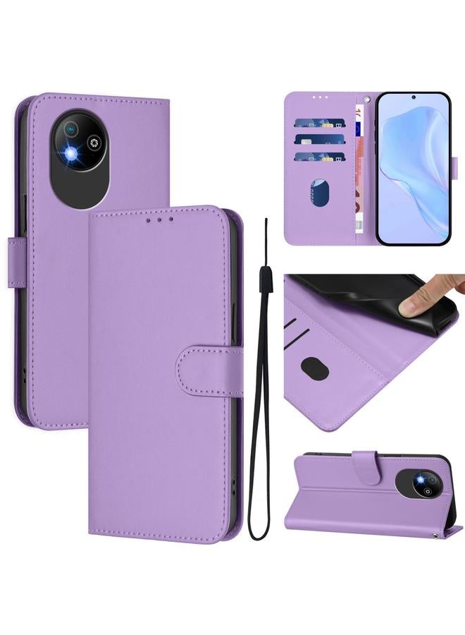 Zaboon For ZTE Blade A35 Lite / A35 Core Skin Feel Solid Color Leather Phone Case with Lanyard(Lavender Purple)