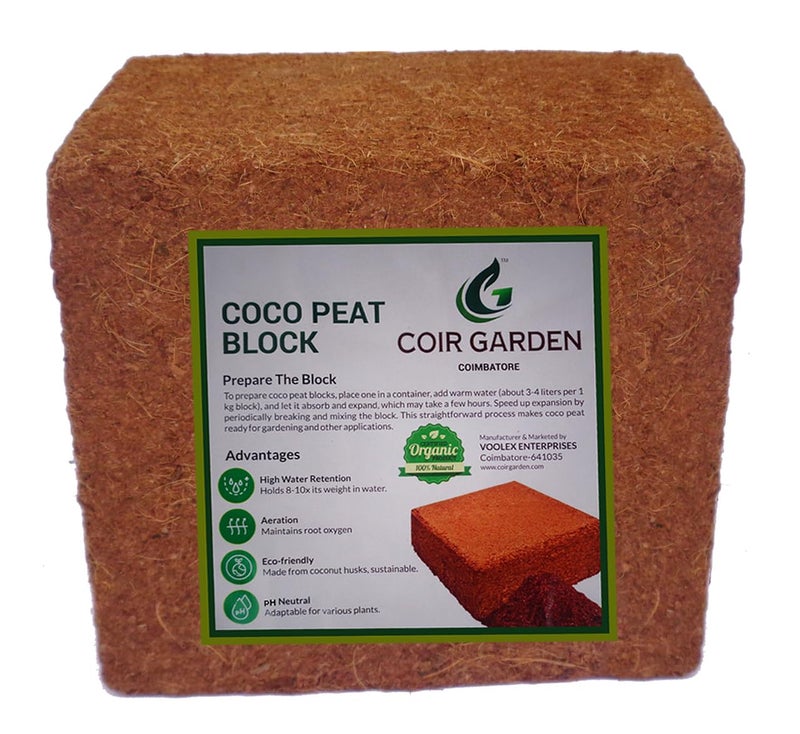 COIR GARDEN حديقة كوير - كتلة كوكوبيت 1 كجم (عبوة من 1) - تتمدد حتى 5 كجم - خليط تربة وسماد للزراعة على الشرفة وفي المطبخ - Image 1