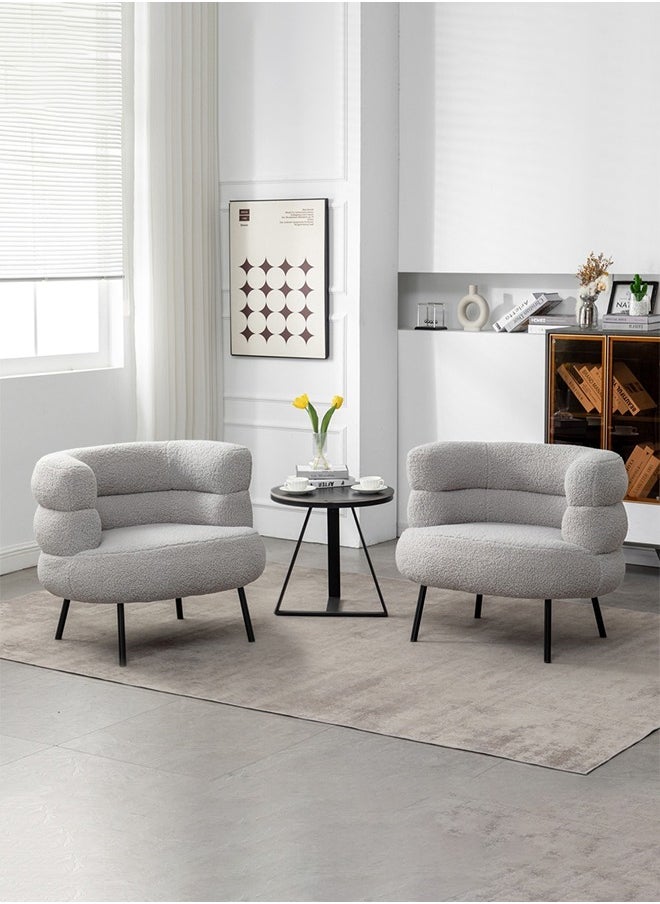 Taimi Set of 2 Elegant Design Boucle Chair, Bedroom Vanity Chair, Boucle Chair for Living Room and Office - Grey, 67x55x67cm  - Image 1