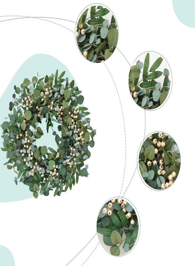 Bibelot 22 inch Artificial Spring/Summer Wreath for Front Door Evergreen Eucalyptus Decoration Wreath with Berries Home Party Indoor Outdoor All Season Decor - Image 2