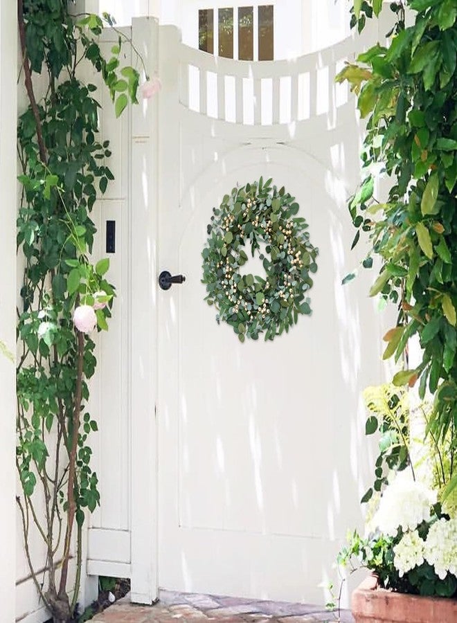 Bibelot 22 inch Artificial Spring/Summer Wreath for Front Door Evergreen Eucalyptus Decoration Wreath with Berries Home Party Indoor Outdoor All Season Decor - Image 5