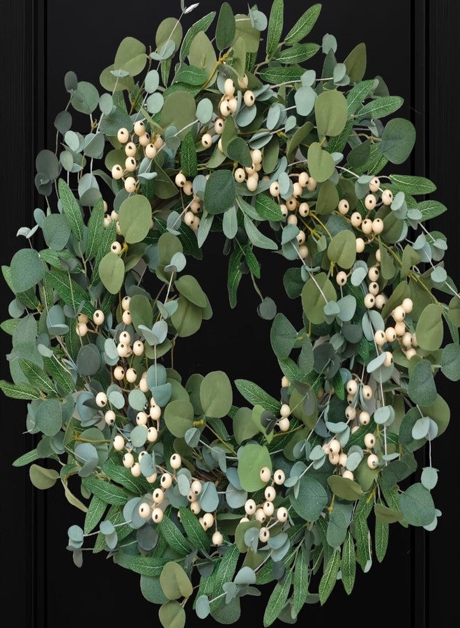 Bibelot 22 inch Artificial Spring/Summer Wreath for Front Door Evergreen Eucalyptus Decoration Wreath with Berries Home Party Indoor Outdoor All Season Decor - Image 1