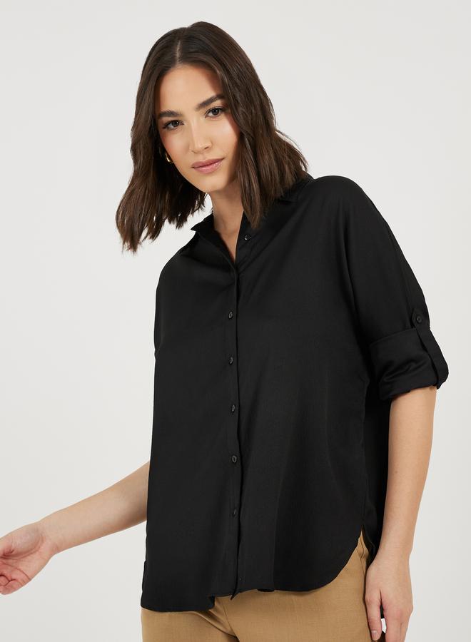 Styli Oversized Textured Longline Shirt with Dropped Shoulder - Image 1