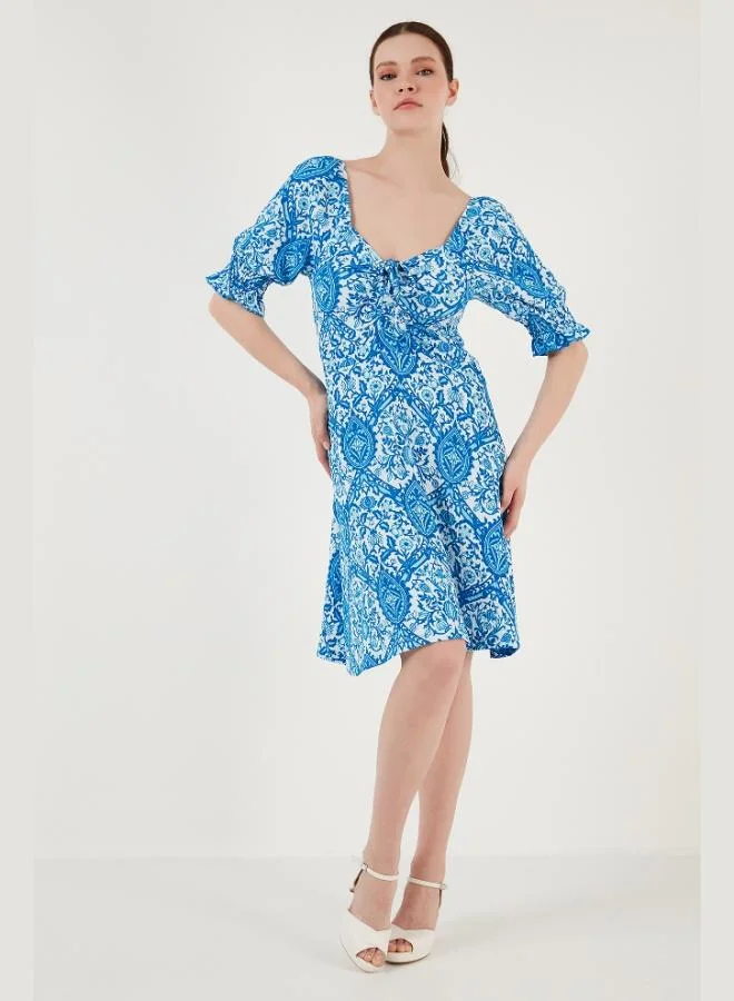 Lela  Lela Front Gathered V-Neck Dress with Gathered Sleeves Women's Dress 5865070 for Women | Best Price UAE