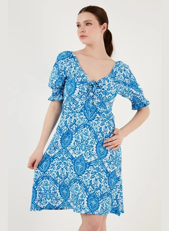 Lela  Lela Front Gathered V-Neck Dress with Gathered Sleeves Women's Dress 5865070 for Women | Best Price UAE