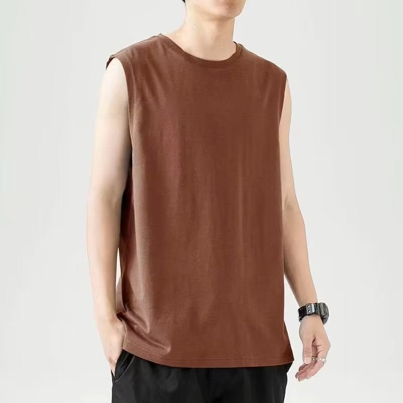 Mens Sleeveless Summer Gym Vest White Coffee 