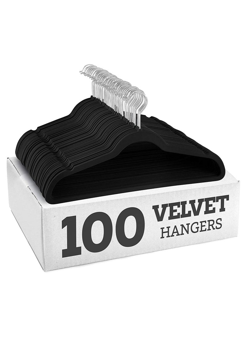 BLOOMING TIME 100-Piece Non-Slip Velvet 360 Degree Swivel Hangers Set Black - Image 1