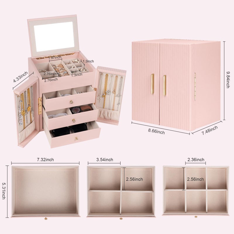 Dajasan Jewelry Box for Girls Women, 4-Tier Large Jewelry Organizer Box, Jewelry Storage Organizer, Jewelry Gift Box for Christmas, Valentine's Day, Birthday, Mother's Day (Pink) - Image 2