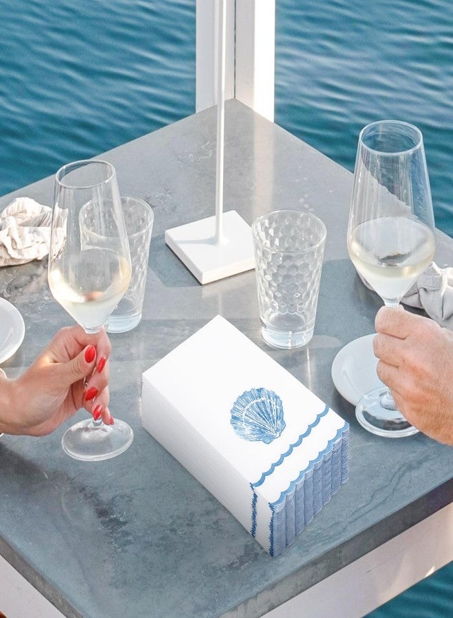 FYSUIMU 50 Pcs Blue Seashell Guest Napkins Disposable Napkins Ocean Sea Shell Scalloped Dinner Hand Paper Napkin for Bathroom Summer Holiday Party Table Supplies - Image 5