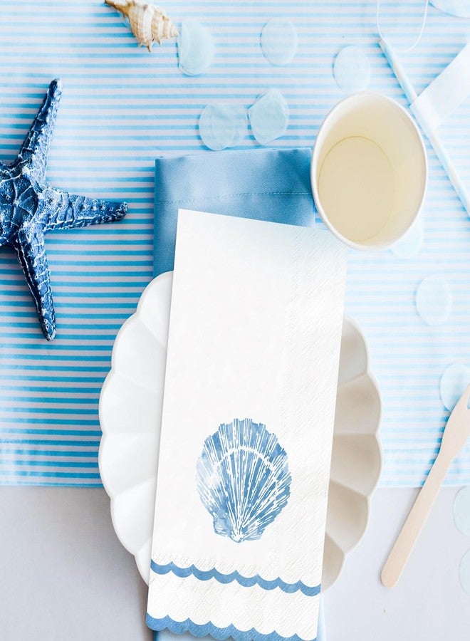 FYSUIMU 50 Pcs Blue Seashell Guest Napkins Disposable Napkins Ocean Sea Shell Scalloped Dinner Hand Paper Napkin for Bathroom Summer Holiday Party Table Supplies - Image 3