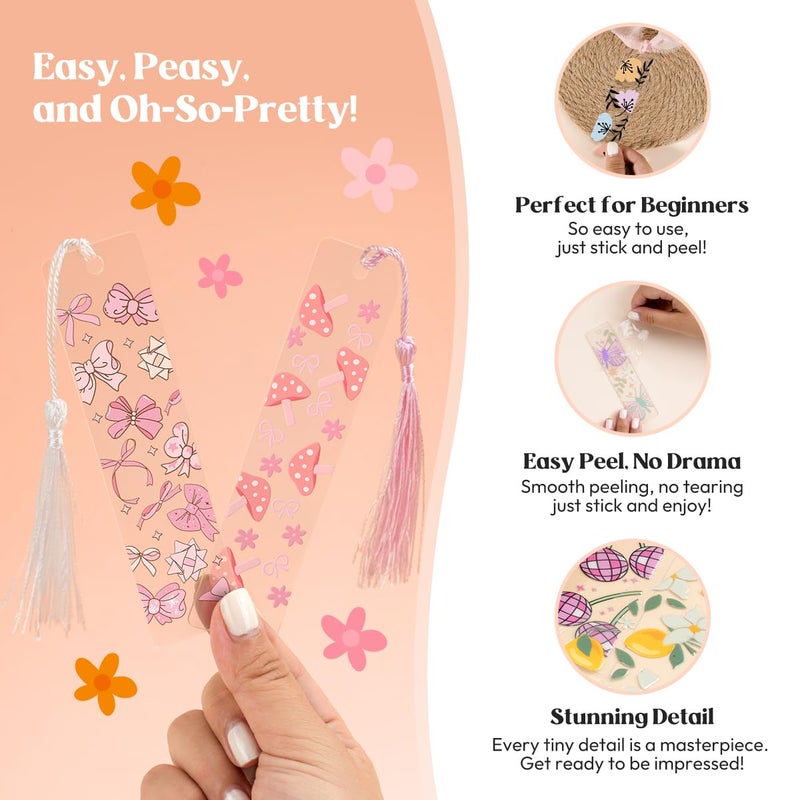 Kaciola 24PCS Acrylic Bookmark Blanks with 24PCS Pink Bow Theme UV DTF Stickers and 4 Colors Tassels,Blank Bookmarks UV DTF Transfers Stickers for DIY Crafts Hanging Tag Gift Bookmarks DIY - Image 5