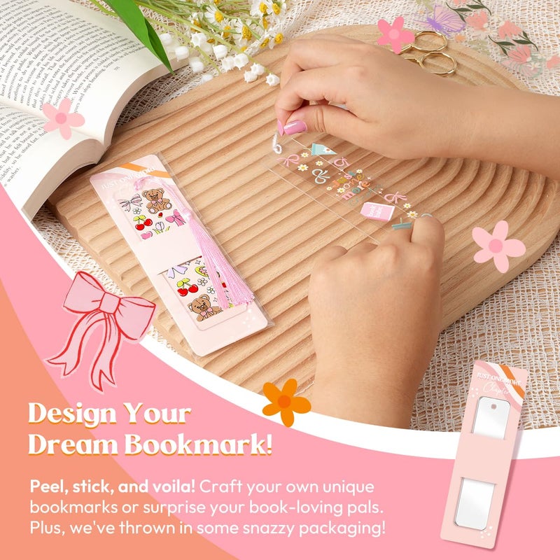 Kaciola 24PCS Acrylic Bookmark Blanks with 24PCS Pink Bow Theme UV DTF Stickers and 4 Colors Tassels,Blank Bookmarks UV DTF Transfers Stickers for DIY Crafts Hanging Tag Gift Bookmarks DIY - Image 2