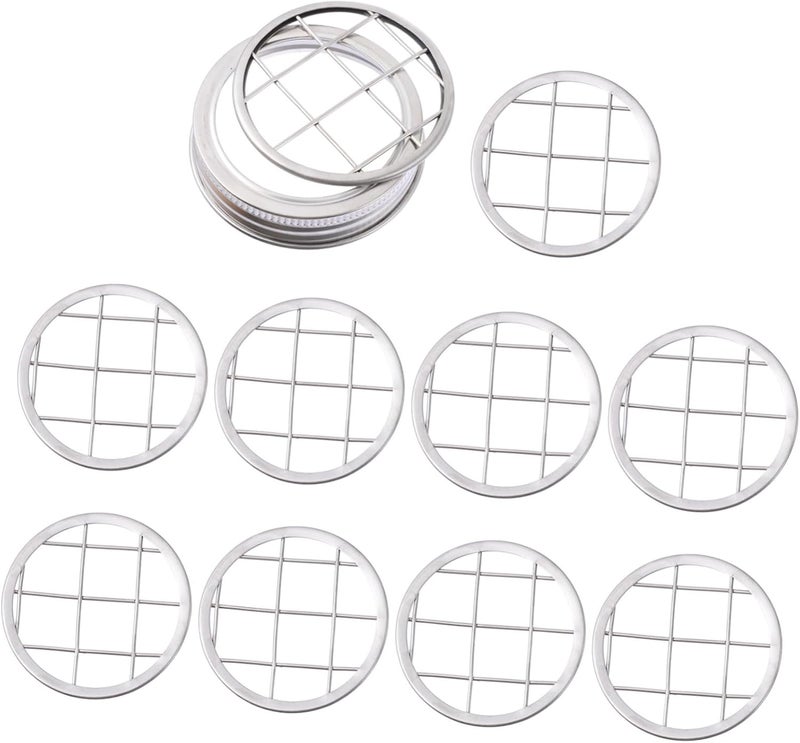11 Pcs Jar Flower Insert Lids 304 Split Type Airtight Sealing Caps for Canning Jars Includes 1 Flower Lid and 10 Inserts Ideal for Floral Arrangements and Storage - Image 1