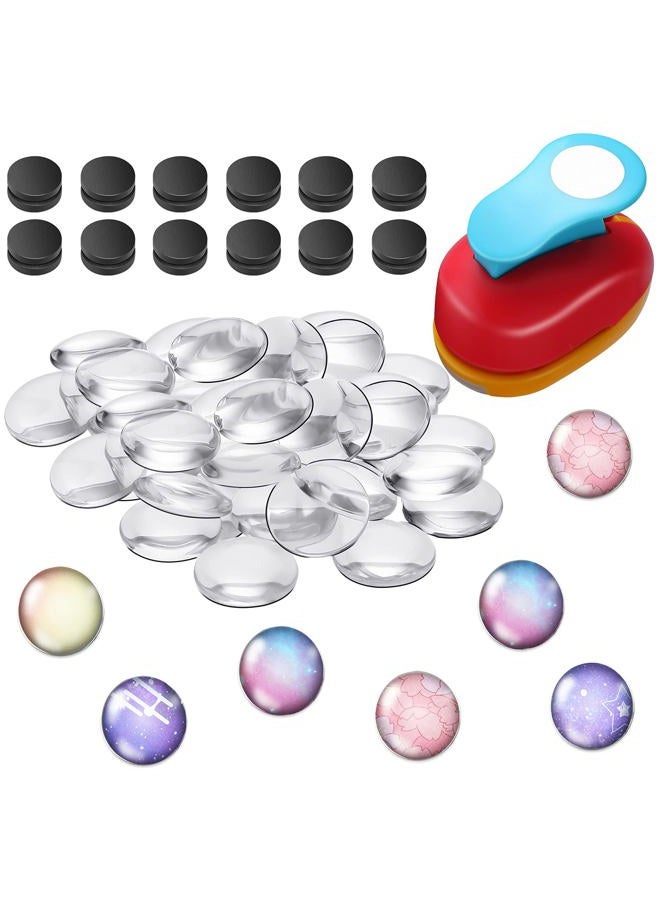 Colzzy 41 Pieces Fridge Magnets Craft Set Include Craft 1-Inch Paper Punches Round Disc Ferrite Ceramic Magnets with Transparent Glass Cabochons for Craft DIY Fridge Office Locker Whiteboard Making - Image 1