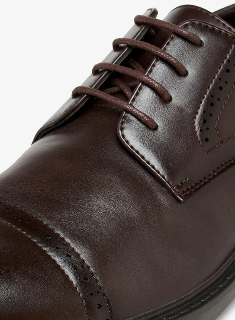 LBL by Shoexpress BROWN Perforated Lace-Up Derby Shoes for Men | Best Price UAE