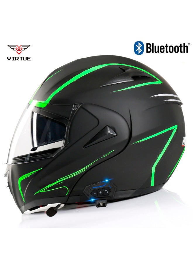 Men's Open-Face Bluetooth Motorcycle Helmet with Green Lightning Transparent Visor, 3C Certified