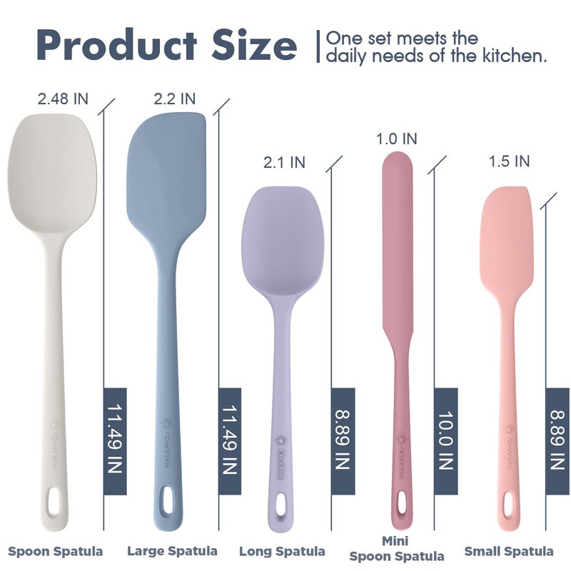ChefAide 5 Pieces Silicone Spatula Set, Food Grade Rubber Spatula, Upgrade Strong Handle with Ergonomic Grip, Heat Resistant Up to 600Â°F for Nonstick Cookware, Cooking - Image 2