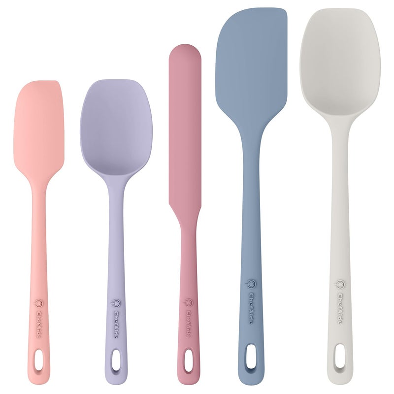 ChefAide 5 Pieces Silicone Spatula Set, Food Grade Rubber Spatula, Upgrade Strong Handle with Ergonomic Grip, Heat Resistant Up to 600Â°F for Nonstick Cookware, Cooking - Image 1