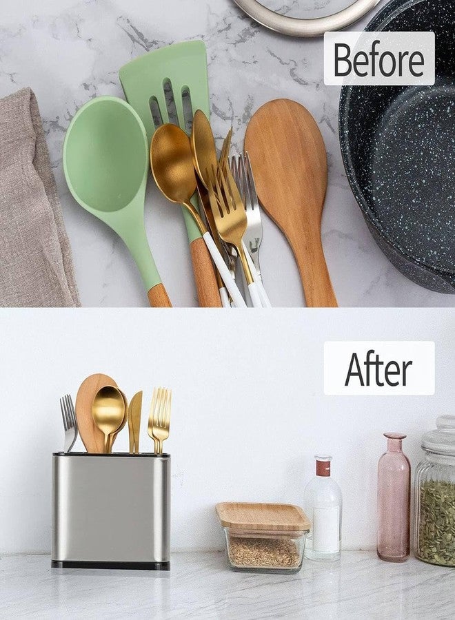 ZEXREL® Kitchen Sink Cutlery Holder, Stainless Steel Flatware Organizer, Kitchen Utensils Cutlery Caddy Counter, Multifunctional Sink Washing Sponge Storage (Cutlery Holder) - Image 4