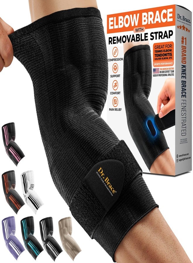 DR. BRACE® Elite Elbow Brace Support with Removable Strap for Women & Men, Pain Relief for Tendonitis, Arthritis, Golfer's & Tennis Elbow Treatment, Elbow Sleeve for Workouts Weightlifting (Black, Large) - Image 1